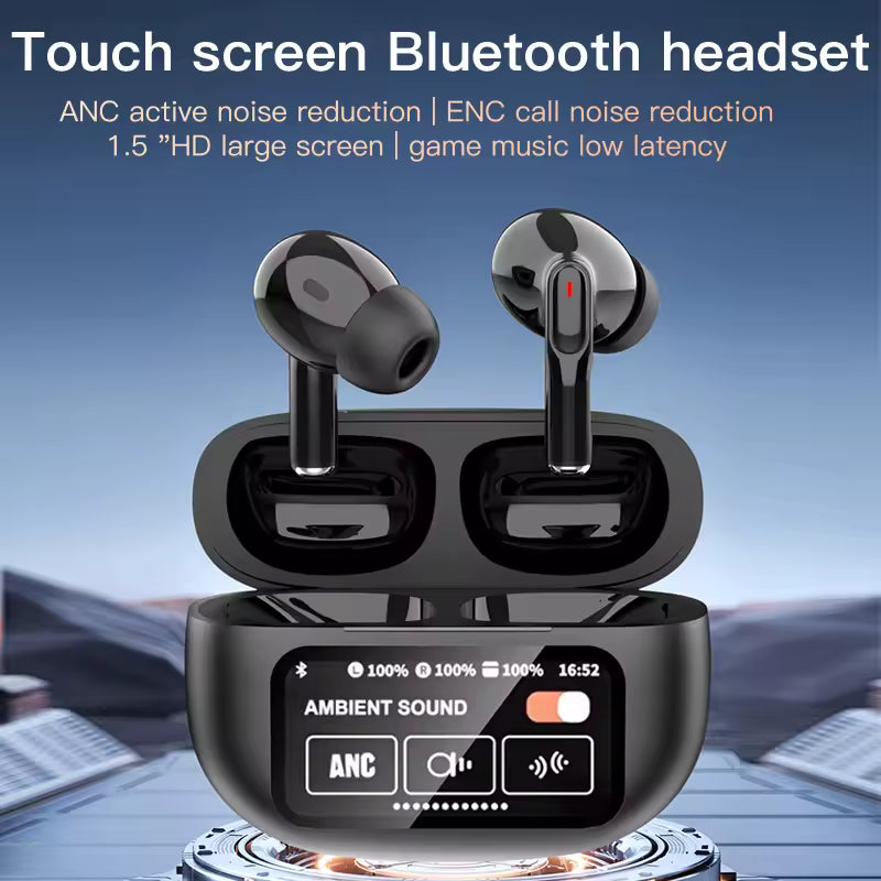AirPods Style Wireless Earbuds with Touch Screen Case | Bluetooth 5.3 ANC Noise Cancelling Earphones