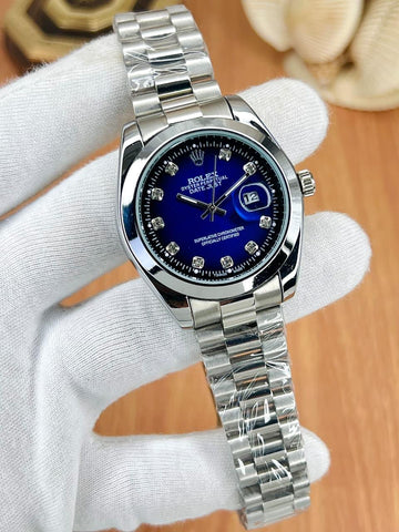 Rolex submariner strap with silver rotating & black dial date just